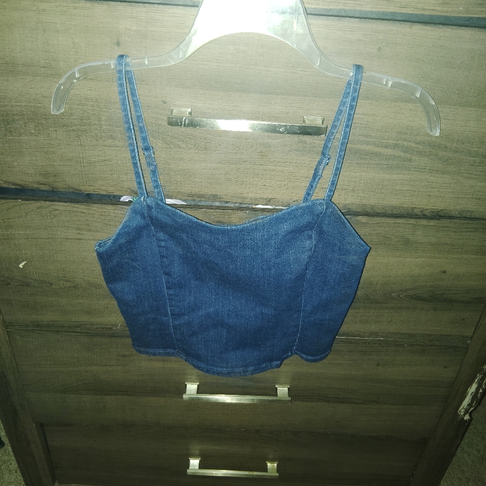 BELLE VERE Adjustable Denim Corset Crop Top - Small - Picture 3 of 7